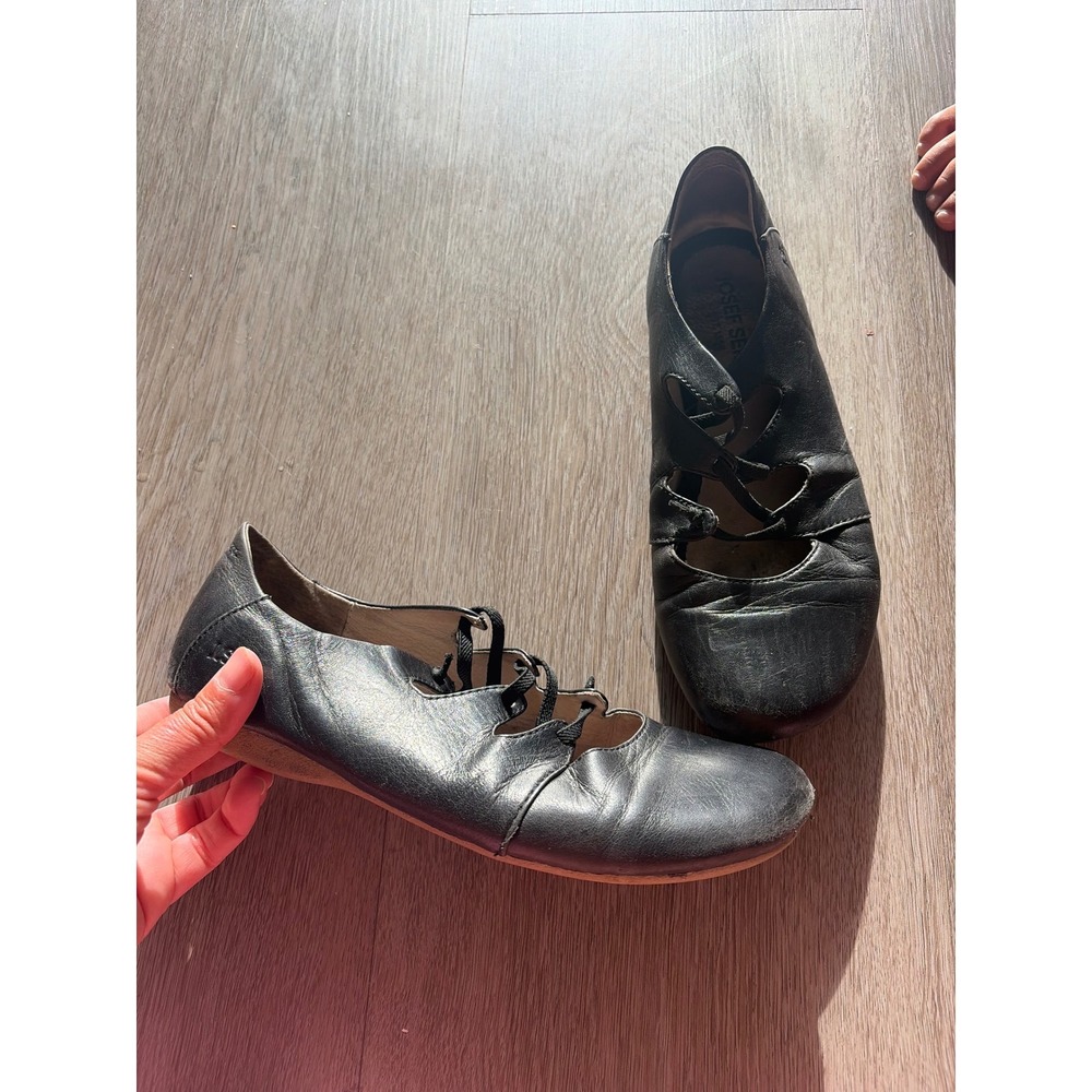 Josef Seibel Black Leather Lace Up Cutout Ballet Flats Womens 38 Ghillie Shoes